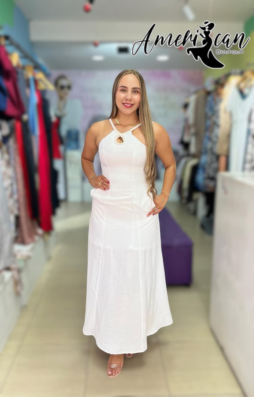 VESTIDO BLANCO LARGO CUELLO TEJIDO